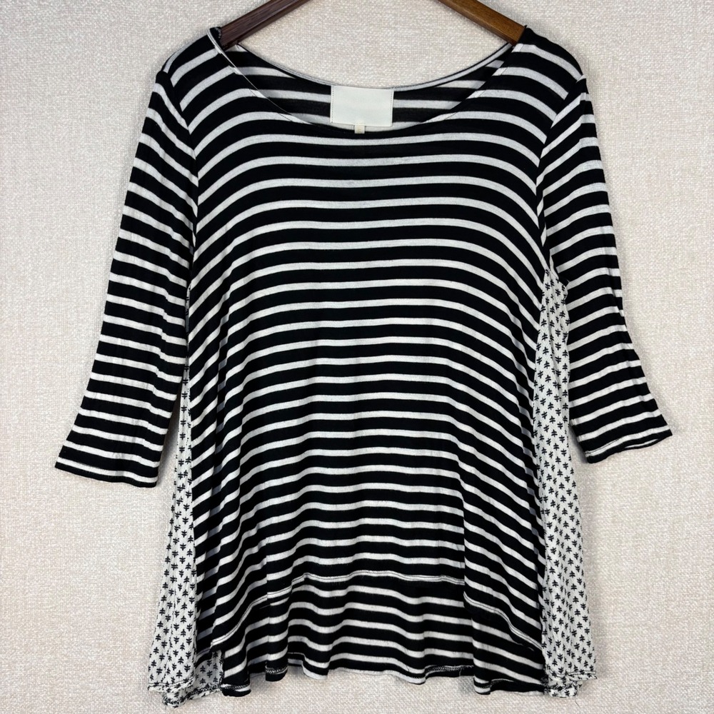 Anthropologie Postmark Striped Mixed Media Swing Top Black White T1428 Small